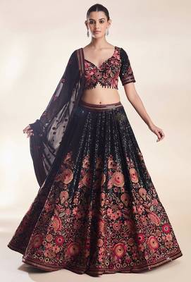black georgette embroidered lehenga choli 1