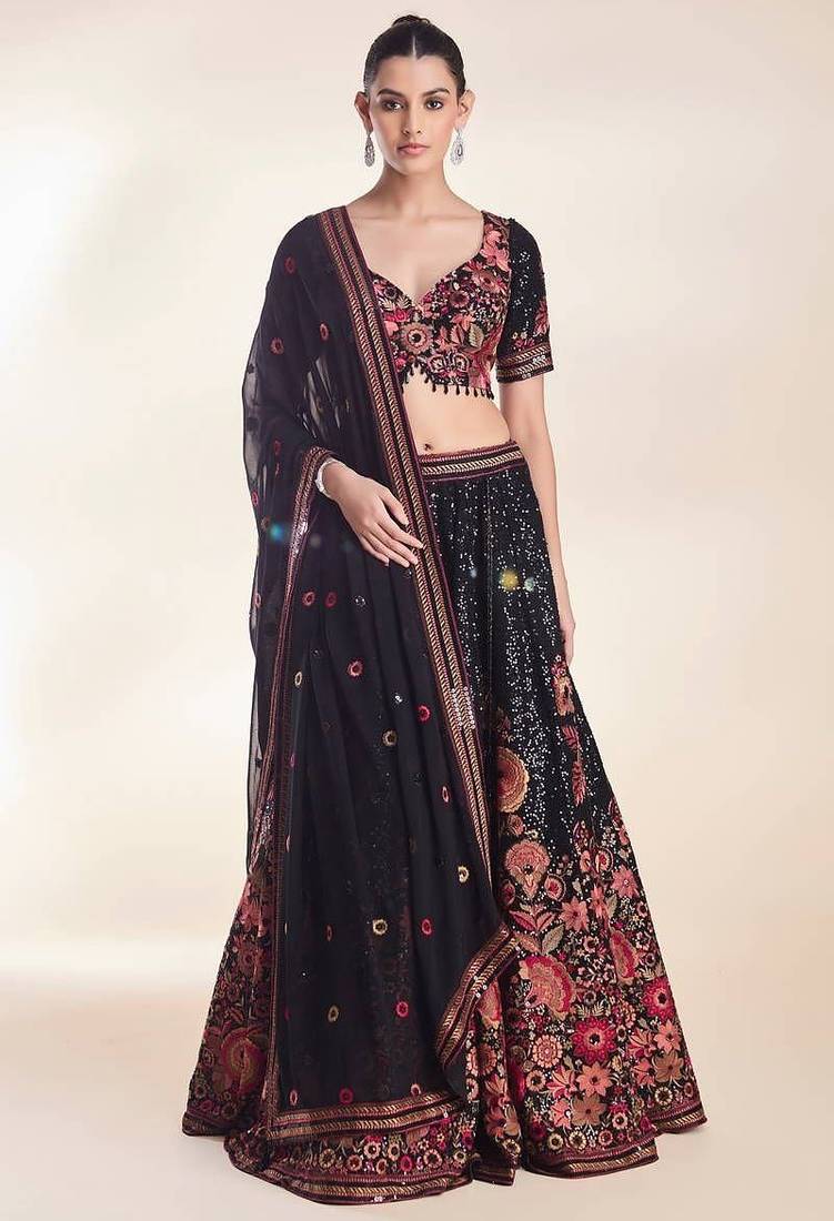 black georgette embroidered lehenga choli