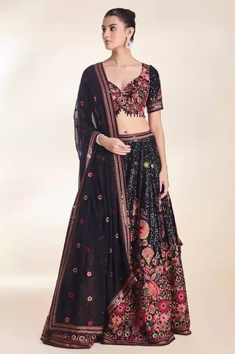 black georgette embroidered lehenga choli
