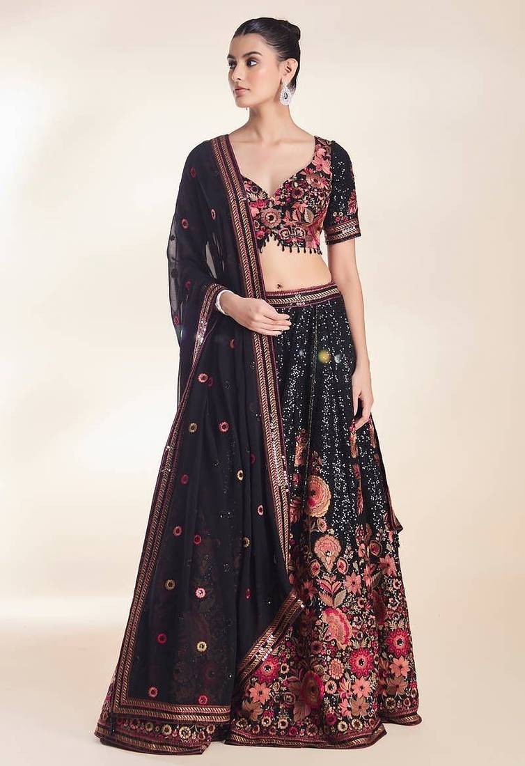 black georgette embroidered lehenga choli