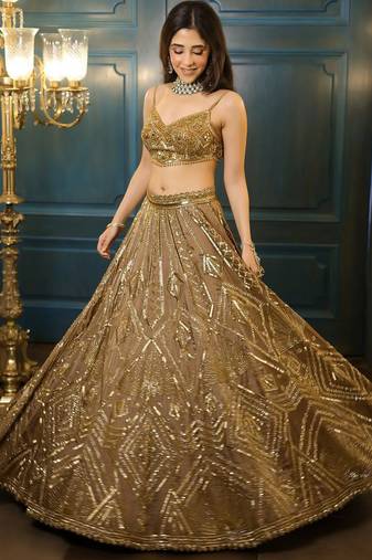 champagne net embroidered lehenga choli