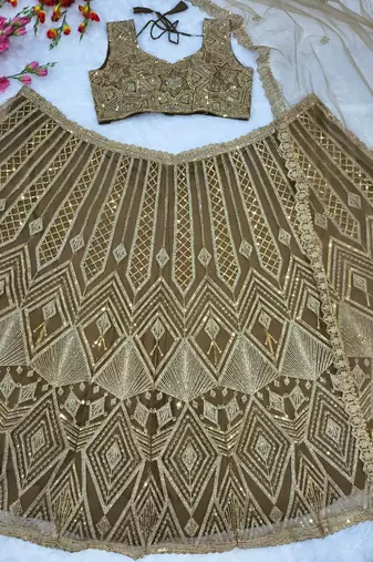 champagne net embroidered lehenga choli