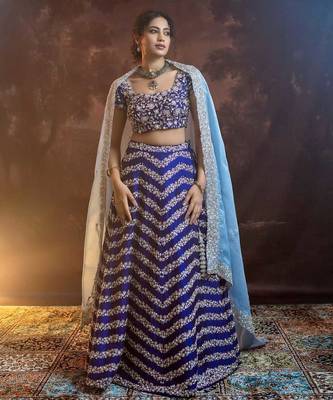 blue silk blend embroidered lehenga choli 1