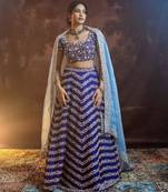 blue silk blend embroidered lehenga choli