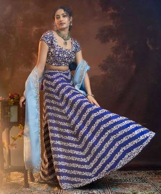 blue silk blend embroidered lehenga choli 2