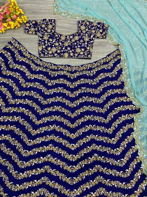 blue silk blend embroidered lehenga choli 3