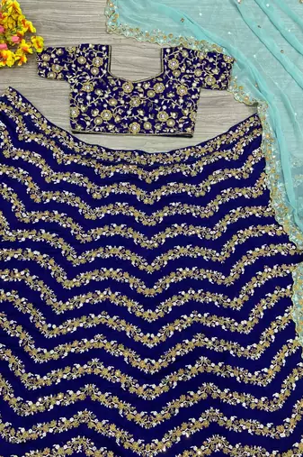 blue silk blend embroidered lehenga choli
