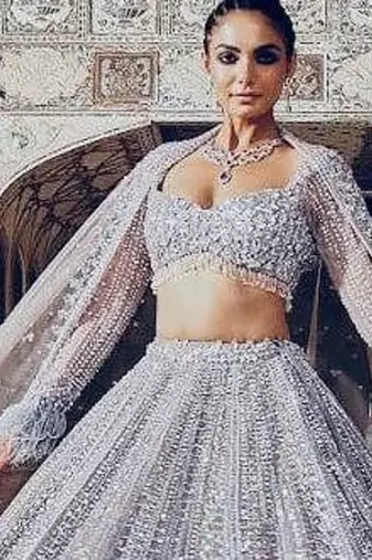 lavender silk blend embroidered lehenga choli