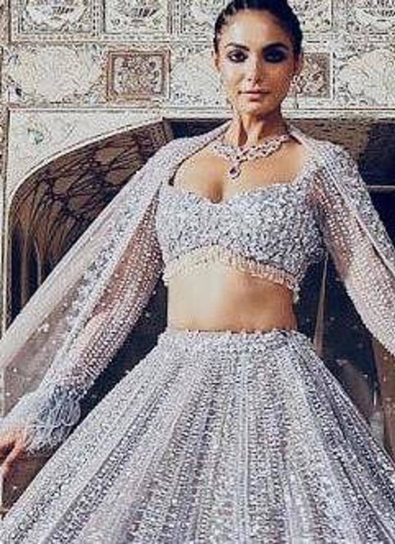 lavender silk blend embroidered lehenga choli