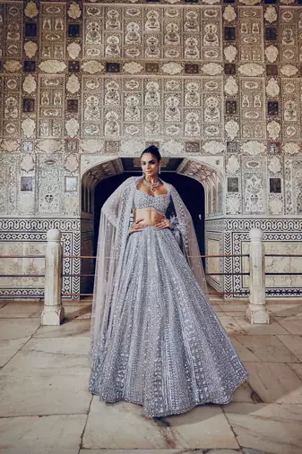 lavender silk blend embroidered lehenga choli