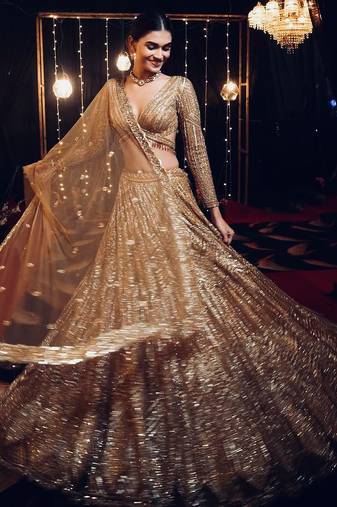 gold georgette embroidered lehenga choli