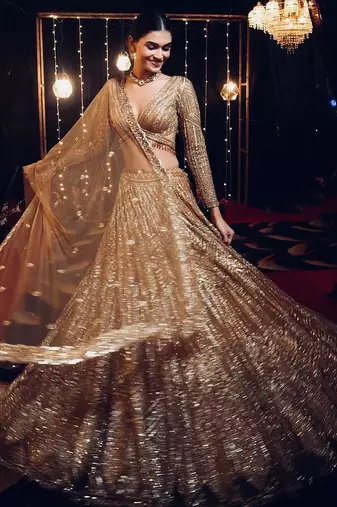 gold georgette embroidered lehenga choli