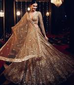 gold georgette embroidered lehenga choli