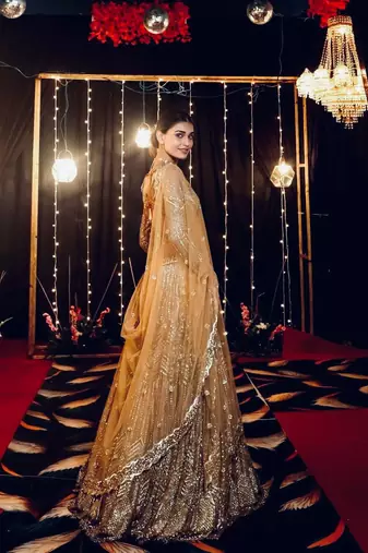 gold georgette embroidered lehenga choli