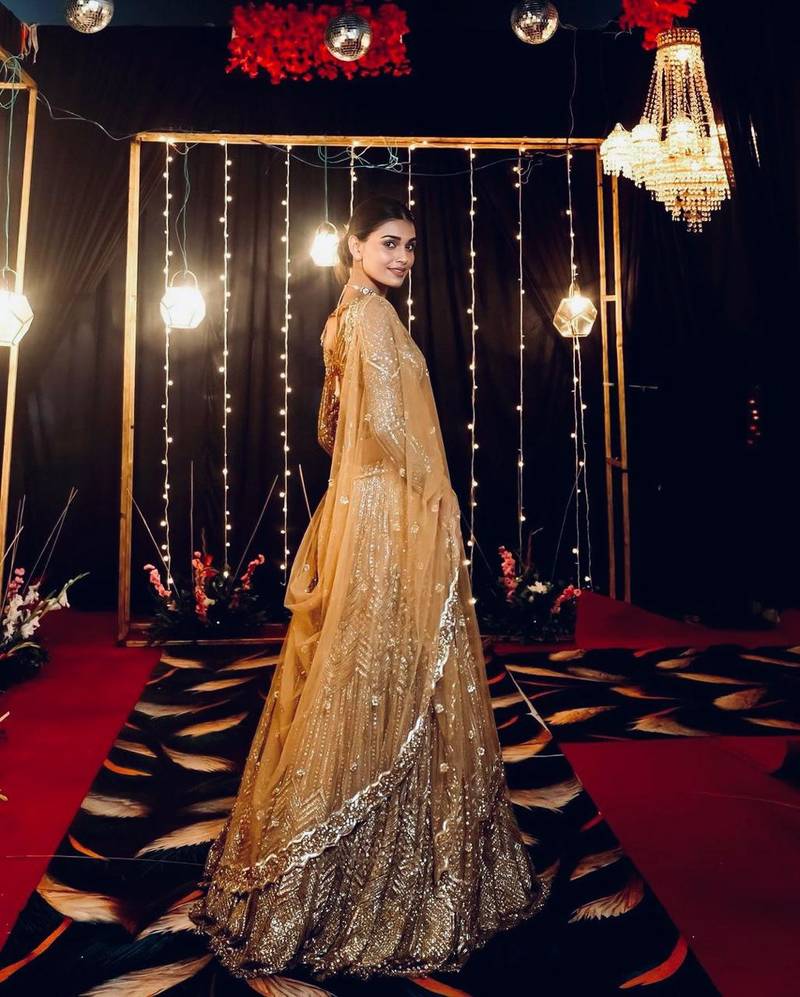 gold georgette embroidered lehenga choli