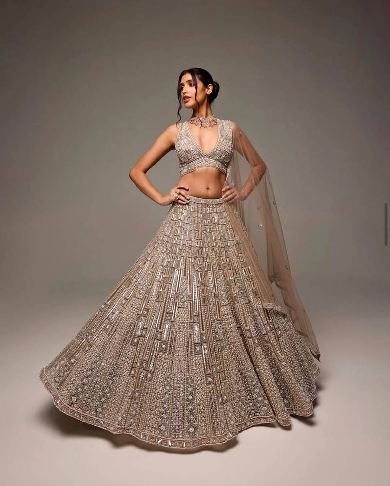 golden net embroidered lehenga choli