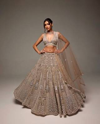 golden net embroidered lehenga choli 2