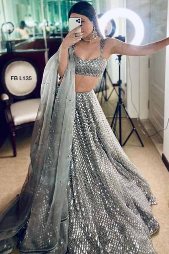 silver silk blend embroidered lehenga choli