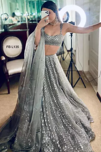 silver silk blend embroidered lehenga choli