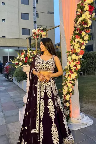 purple silk blend embroidered lehenga choli