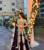 purple silk blend embroidered lehenga choli