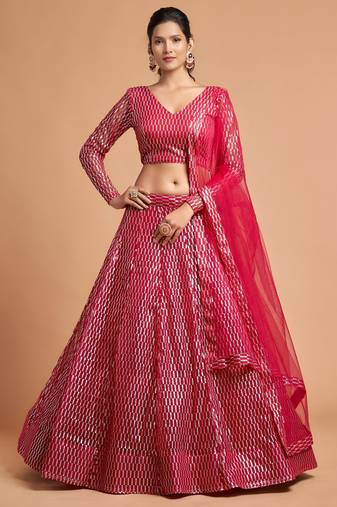 pink net embroidered lehenga choli