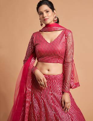 pink net embroidered lehenga choli 2