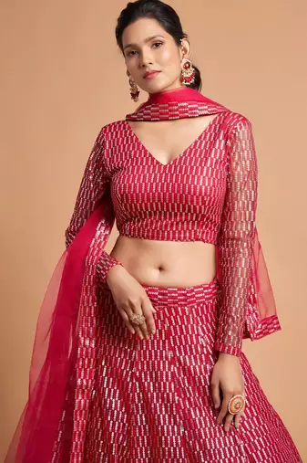 pink net embroidered lehenga choli