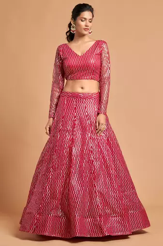 pink net embroidered lehenga choli