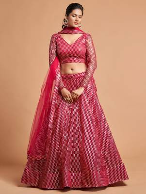 pink net embroidered lehenga choli 4