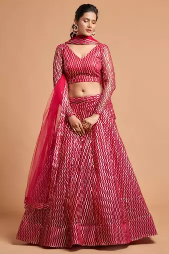 pink net embroidered lehenga choli