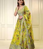 yellow organza embroidered lehenga choli