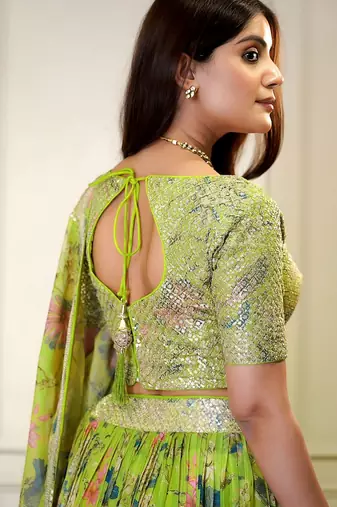 yellow organza embroidered lehenga choli