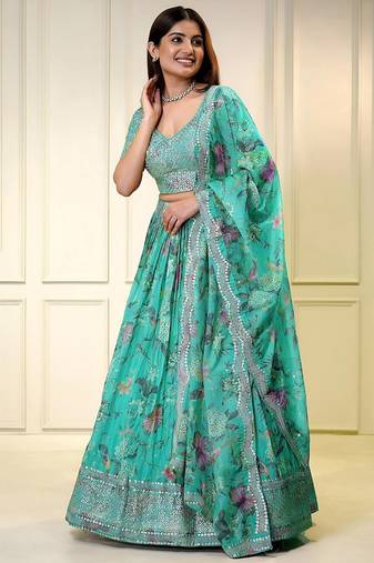 sky blue organza embroidered lehenga choli