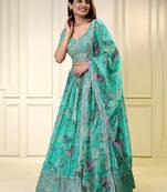 sky blue organza embroidered lehenga choli