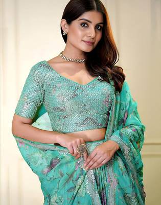 sky blue organza embroidered lehenga choli 3