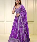 purple organza embroidered lehenga choli