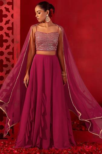 pink georgette embroidered lehenga choli