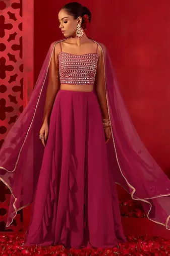 pink georgette embroidered lehenga choli
