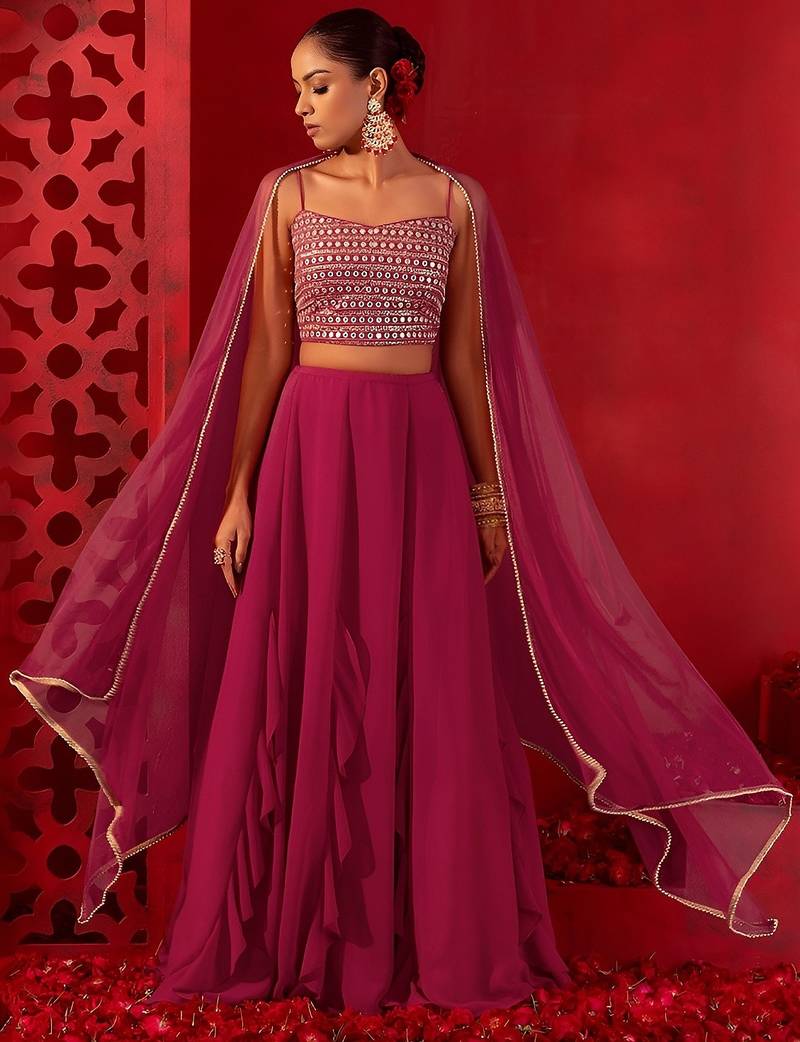 pink georgette embroidered lehenga choli