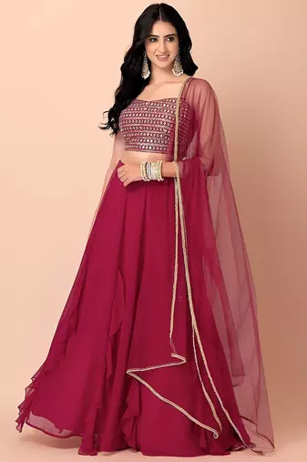 pink georgette embroidered lehenga choli