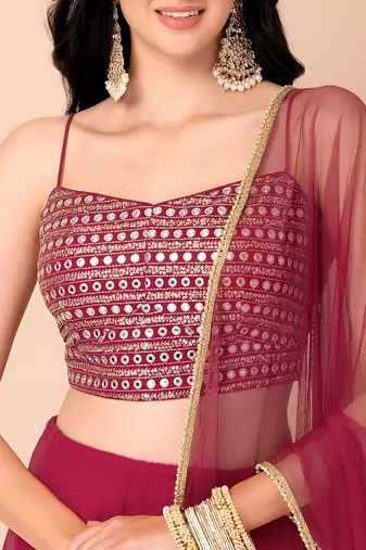 pink georgette embroidered lehenga choli