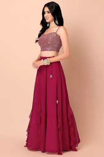 pink georgette embroidered lehenga choli