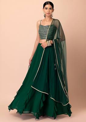 green georgette embroidered lehenga choli 3