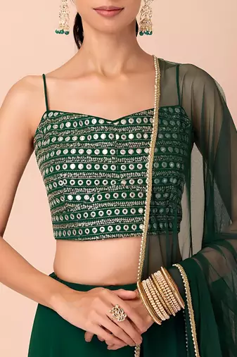 green georgette embroidered lehenga choli