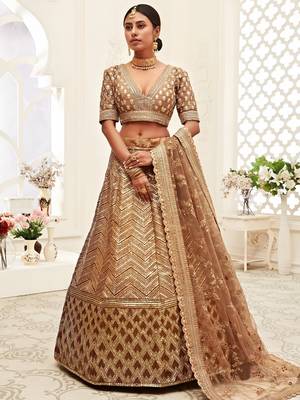 champagne silk blend embroidered lehenga choli 1