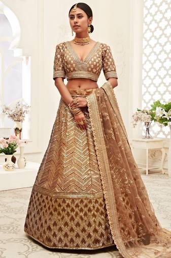 champagne silk blend embroidered lehenga choli