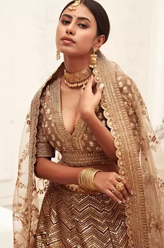 champagne silk blend embroidered lehenga choli
