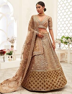 champagne silk blend embroidered lehenga choli 3