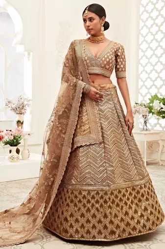 champagne silk blend embroidered lehenga choli